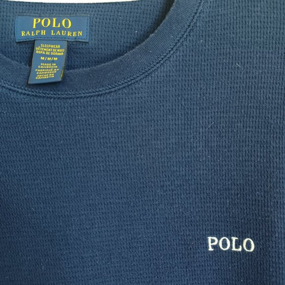 Polo Ralph Lauren Shirt Navy Blue Waffle Knit Pullover Long Sleeve Tee Mens Med - Picture 4 of 9